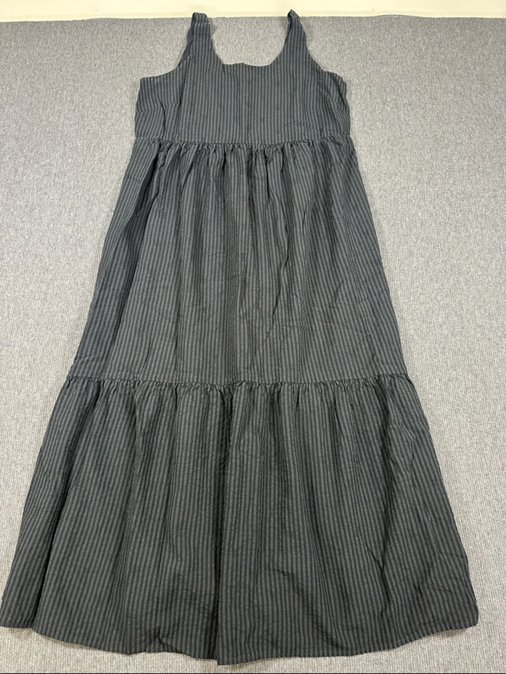 J. Jill Black Sleeveless Maxi Dress Tiered Striped Medium Petite